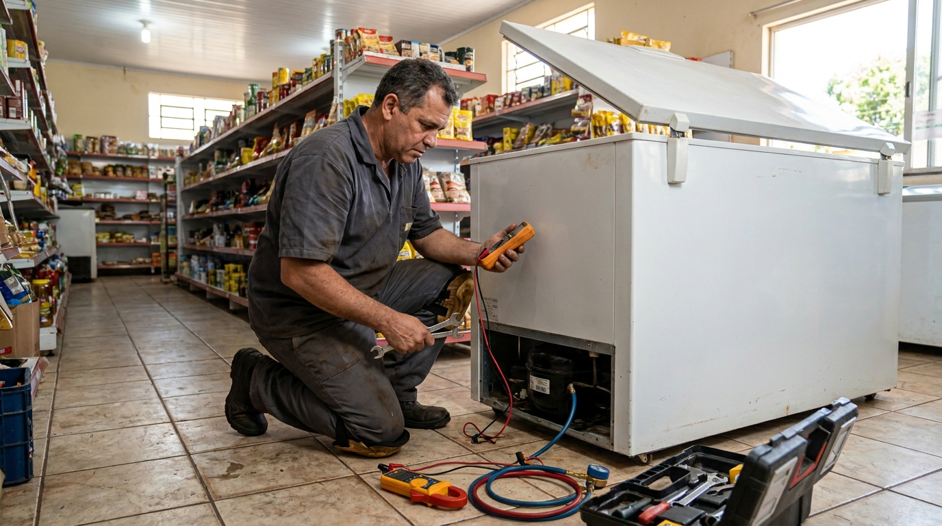 Substituição de termostato de freezer em visita técnica em Vila Velha‑ES